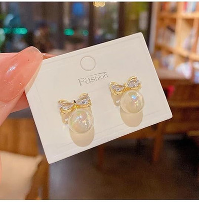 Lila Korean Style Luxury Pearl Bow Tassel Earings Jewelry Drops & Danglers Earrings Stainless Steel Stud Earring