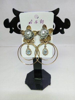Raavi creations Flower shape with diamond Crystal German Silver Jhumki Earring