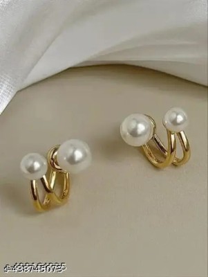 neze NZ38 DUAL PEARL GOLD PLATTED STUD EARRINGS Alloy Drops & Danglers