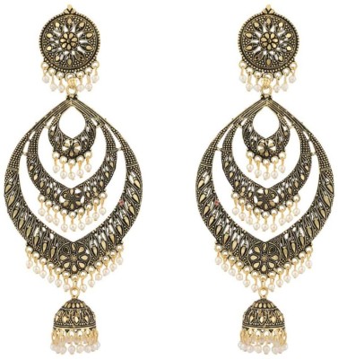 Bhana Jewells Traditional Gold Plated Partywear Metalic Alloy Light Weight Jhumka Pearl Alloy Jhumki Earring