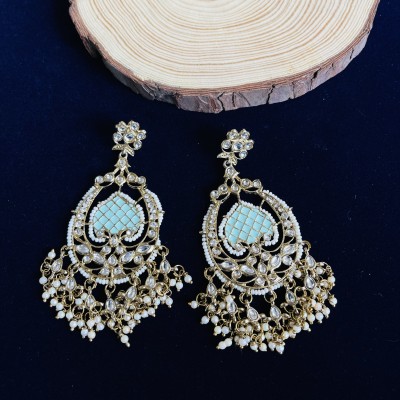 VATSALYA creation Mehandi Plated Sea Green Meenakari Pearl fitted Alloy Drops & Danglers