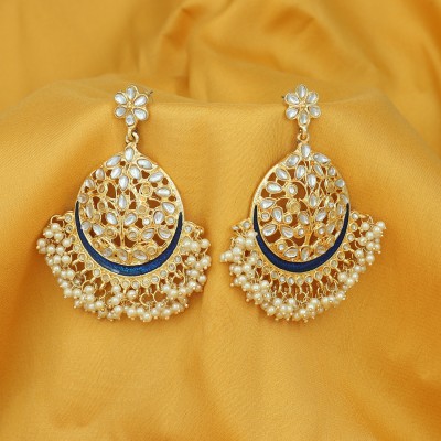 Sukkhi Su_hi Glorious Pearl Gold Plated Kundan Chandbali Earring for Women Alloy Chandbali Earring
