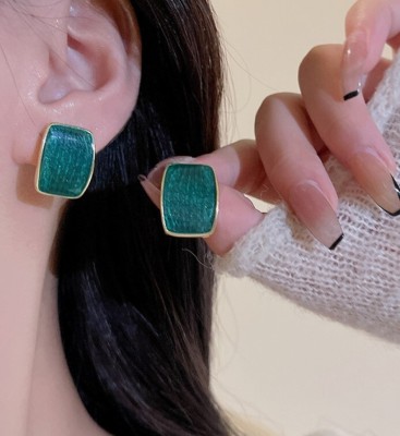 AKISON JEWELS Simple Green Stud Korean Earrings For Women Girls Trendy Western Fashion Earring Alloy Earring Set, Stud Earring