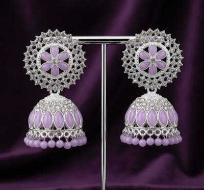 pas Unique purple silver Stone Jhumka Earrings for girls & women for party wear Cubic Zirconia, Crystal, Beads Alloy Rhinestone Studs, Jhumki Earring, Earring Set, Drops & Danglers