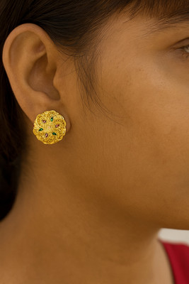 SMARNN Gold Plated Traditional Ear Studs for Women & Girls | Ear Tops Earring Set Metal Stud Earring