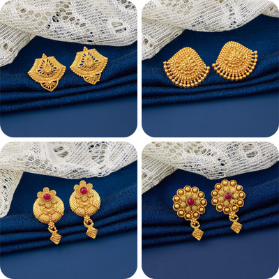 LaChoiceIt Pack of 4 Pair Traditional Gold Pleted Earring Collection Brass Earring Set