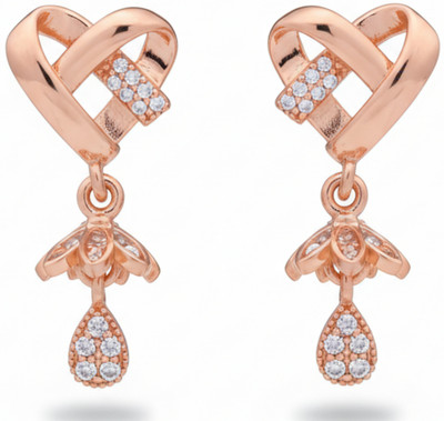 forevershine Golden Plated Interlocking Heart Stud CZ Drop Earrings Alloy Jhumki Earring