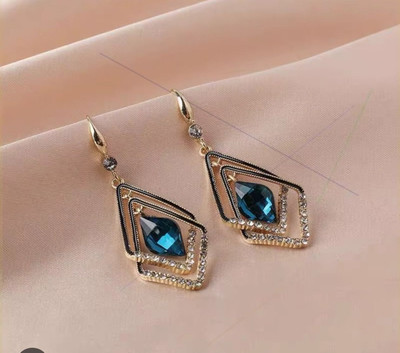 LOVIA BY HM BLUE RHINESTONE CRYSTAL DROP KOREAN STYLE DANGLER EARRINGS FOR WOMEN Cubic Zirconia, Crystal Alloy Drops & Danglers, Rhinestone Studs, Earring Set
