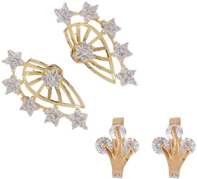 ANOUK Combo of 2 Pair American Diamond Studded Earcuf and Small Huggies Cubic Zirconia Alloy Stud Earring