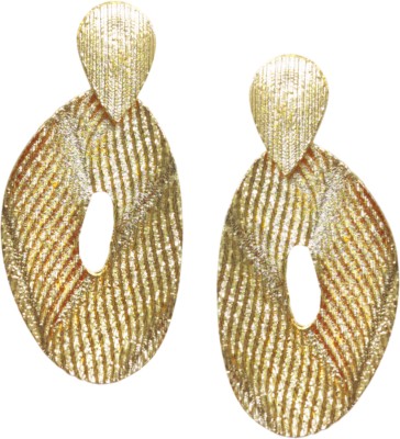 Oomph Gold Large Textured Drop Earrings - Oval Shape - Bold Gold Look Beads, Crystal Alloy Drops & Danglers