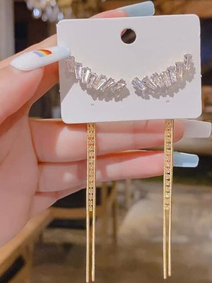 Dressberry Korean Long Tassel Crystal Studded Drop Earrings For Women/Girls Cubic Zirconia Alloy Drops & Danglers