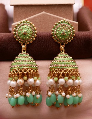 Kwickk Bridal Ethnic Fancy Sea Green Color Oxidized Pearl Jhumka Jhumki for Women Alloy Jhumki Earring