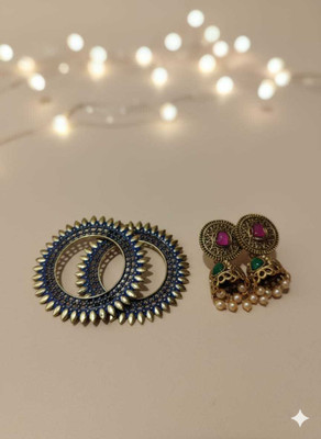 Jerry Multicolour jhumka & blue stud earrings pack of 2 Alloy Earring Set