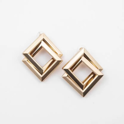Sparkling Dazzle Trendy Double-layer Rhombus Design Geometric Oversize Stud Earrings Alloy Stud Earring