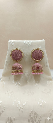 vm jwelry Stylish Pink Jhumki Earrings for Festive Occasions Pearl Alloy Hoop Earring
