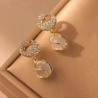 estailo fashion Petal Crystal Swan Drops Earrings Alloy Earring Set