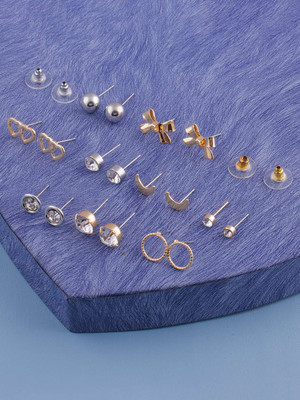 Divastri 9 Pairs Earrings Combo Set Latest Stylish Crystal Pearl Earrings for Women Pearl Alloy Stud Earring