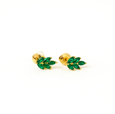Daivik Anti-Tarnish Earring with Green Stone Leaf – Gold Plated / Regular & Party wear Diamond Stainless Steel Stud Earring