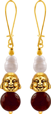 JFL - Jewellery for Less Oxidised Laughing Buddha Semi Precious Pearl and Agate Bead Designer Earring Copper Drops & Danglers
