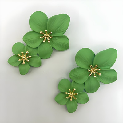 Mellisea Green Flower Power Statement Earrings | Trendy Y2K Aesthetic Alloy Drops & Danglers, Hoop Earring, Jhumki Earring, Earring Set