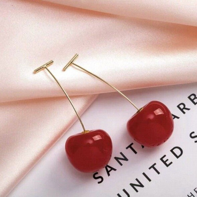 Freebies Stylish Korean Red Cherry Earings For Women & Girls Alloy Stud Earring