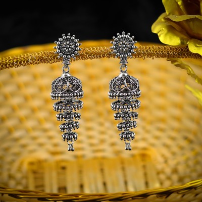 Golden Diva Silver Oxidised Earring Set for Women & Girls Beads Alloy Jhumki Earring