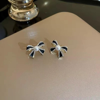 estailo fashion Bling Blogger Bow Earringsfor Women & Girls-Stud Earring-Black Alloy Stud Earring