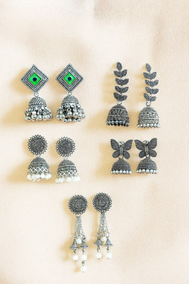 JV CREATION Beautiful combo set of oxidised silver jhumka earrings Cubic Zirconia Alloy Stud Earring, Drops & Danglers, Jhumki Earring, Chandbali Earring