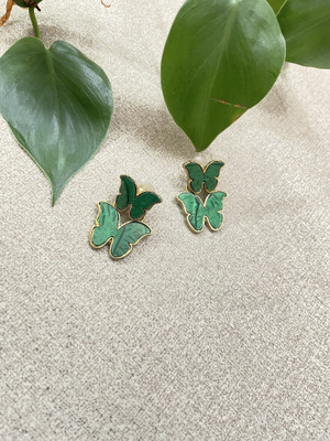 Fashion Paradise Green Butterfly Earring Brass Earring Set