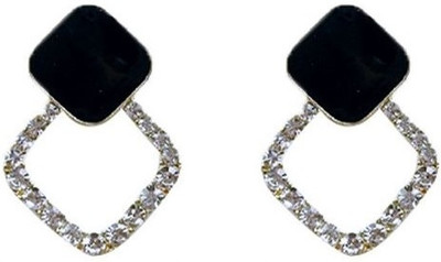 Vayuventure Black & Crystal Drop Earrings for Women | Party Wear Studs | Fashion Jewelry Alloy Stud Earring