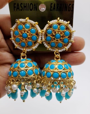 SBB Round shaped Firozi/Sky Blue Colour Meenakari Jhumke Alloy Jhumki Earring