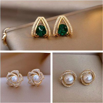 Tiso Pack of 3 Korean Stylish Gold Stone Studs Tops Earrings Women Girls Light Weight Crystal, Cubic Zirconia, Pearl Alloy, Brass, Stone Drops & Danglers, Earring Set, Hoop Earring, Rhinestone Studs, Stud Earring Tiso Pack of 3 Korean Stylish Gold Stone Studs Tops Earrings Women Girls Light Weight Crystal, Cubic Zirconia, Pearl Alloy, Brass, Stone Drops & Danglers, Earring Set, Hoop Earring, Rhinestone Studs, Stud Earring