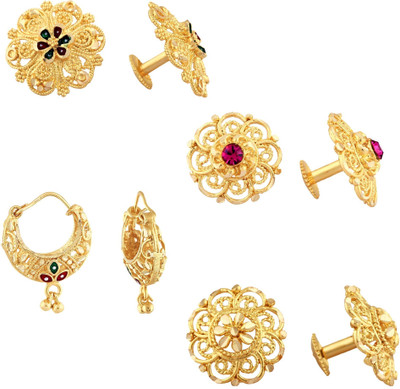 VIGHNAHARTA Golden Alloy Stud Earrings Combo Set(4 Pair Earrings ) Cubic Zirconia Alloy Stud Earring