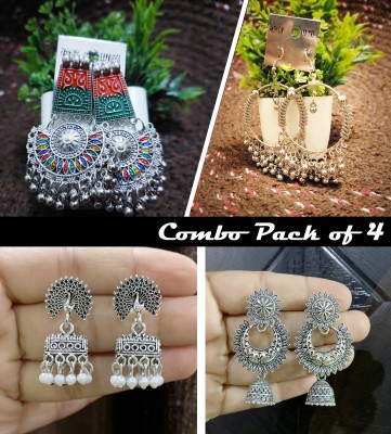 MD HUBS STORE Latest Oxidised Silver! Chanbalis!Jhumkis ! Earrings For Women Girls(Pack of 4) German Silver Chandbali Earring, Hoop Earring, Earring Set, Drops & Danglers