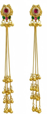 ARIRAdesigns long golden ghungroos with multicolour stones trending kashmiri earrings Metal Drops & Danglers