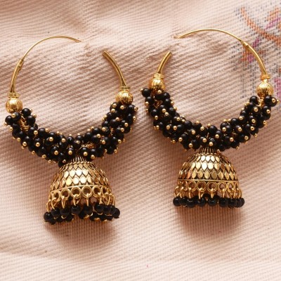 RAJ JEWELLERY Traditional Festive Black Color Oxidized Big Hoop for Girls Alloy Jhumki Earring, Drops & Danglers, Chandbali Earring, Earring Set