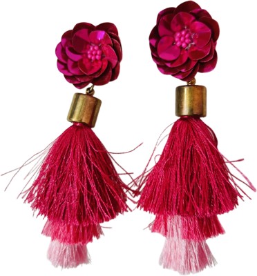 FFHANDICRAFT Bohemian Ethnic Fabric Long Tassel Earrings Brass Tassel Earring