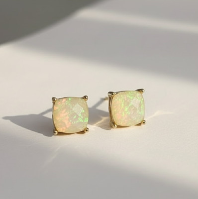 Ceylonmine01 Elegant Cushion Fire Opal Earrings Golden Hue Long-Lasting Shine Comfortable Fit Opal Terracotta Earring Set