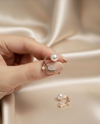 Jo Liora Elegant Rose Gold Pearl & Stone Floral Stud Earrings for Women & Girls Alloy Stud Earring