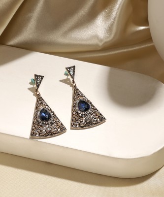SOHI Women's Triangle Filigree Drop Earrings - Sapphire Blue Alloy Drops & Danglers