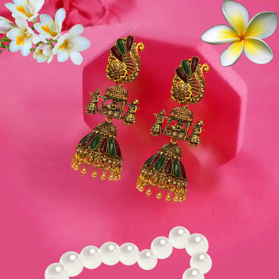 Jewelica Traditional Peacock Temple Jhumka Earrings for Women & Girls Copper Jhumki Earring