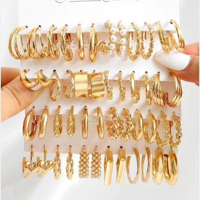TVI Combo Of 24 Pairs Gold Plated Hoop And Pearl Earrings For Women And Girls Alloy Hoop Earring