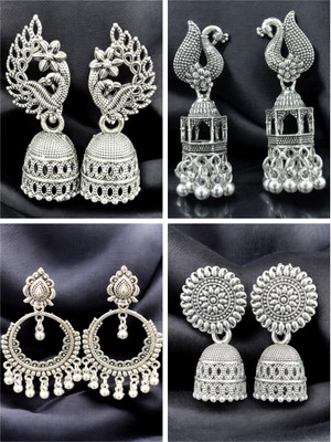 Vigilantee Jewels Jhumki Combo Everyday Combo of 4 Pair Oxidised Silver Small Jhumki Earrings Set Pearl, Beads Alloy Jhumki Earring, Drops & Danglers, Earring Set
