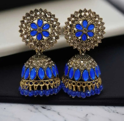 maanya Wedding Traditional Jhumka earrings for girls women Crystal Alloy Jhumki Earring