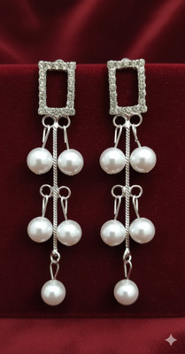 Priya International square shape pearl earring Pearl, Zircon Alloy Drops & Danglers, Stud Earring