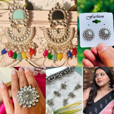 Ashir kundan chandbali jhumki Earrings and ring with tops for women and girls Alloy Chandbali Earring