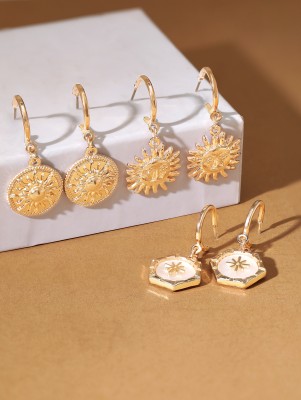 Rubans Voguish Rubans Voguish 18K Set Of 3 Gold Plated Sun Charm Hoop Earrings Brass Hoop Earring