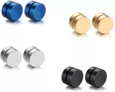 Ruhi Collection Combo of 4 Color Round Barbell Magnetic 8mm (Non Piercing) Stainless Steel Stud Earring for Men/Boys/Girls/Women/Unisex - 8 Pcs Stainless Steel Magnetic Earring