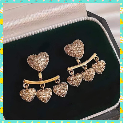 TheVineGirl Korean Studded Heart Tassels Shiny Stud Earrings For Women/Girls Cubic Zirconia Alloy Stud Earring