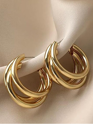 RioDebella Triple Layered Chunky Hoop Earrings Alloy Hoop Earring